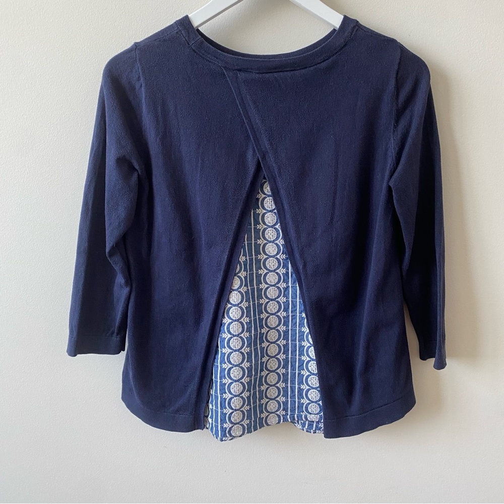 Boden Split Back Navy Blue Sweater With Patterned… - image 6